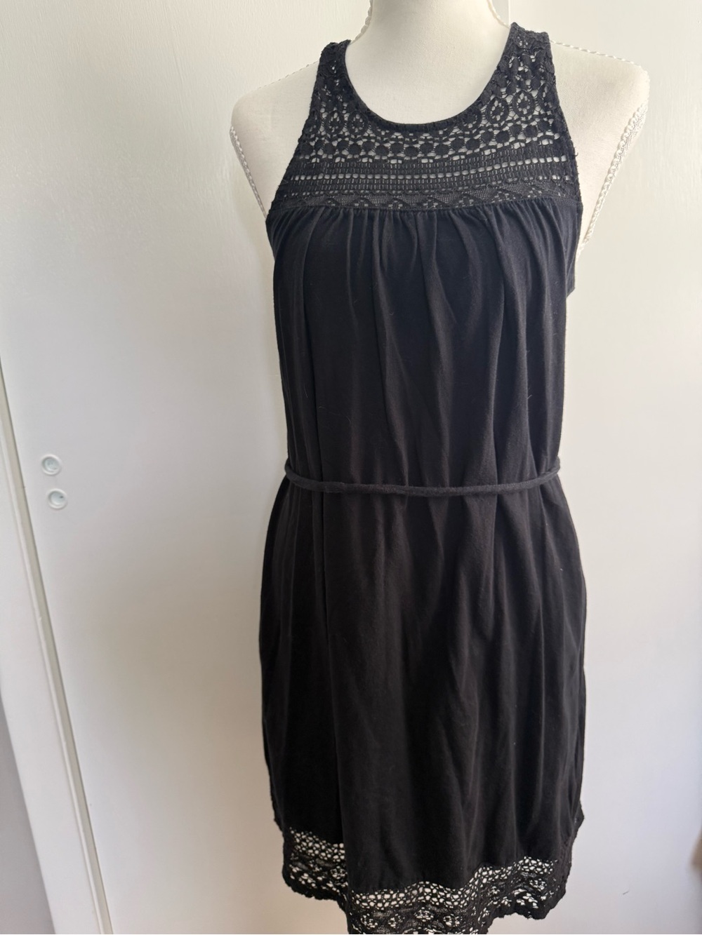 H&M Black Crochet-Trim Mini Dress